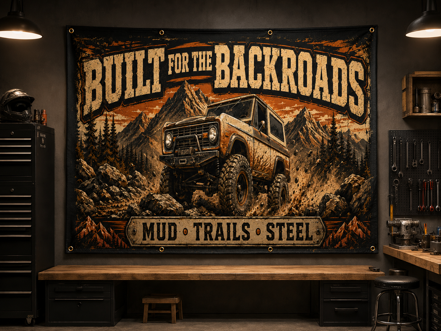 Built for the Backroads Garage Banner