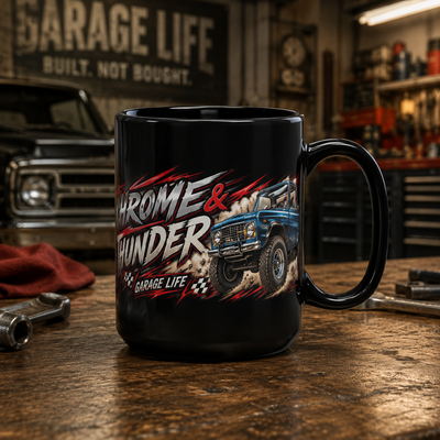 Chrome & Thunder Black Mug, 15oz