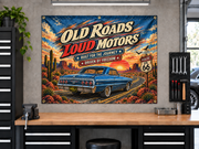 Old Roads Loud Motors Garage Banner