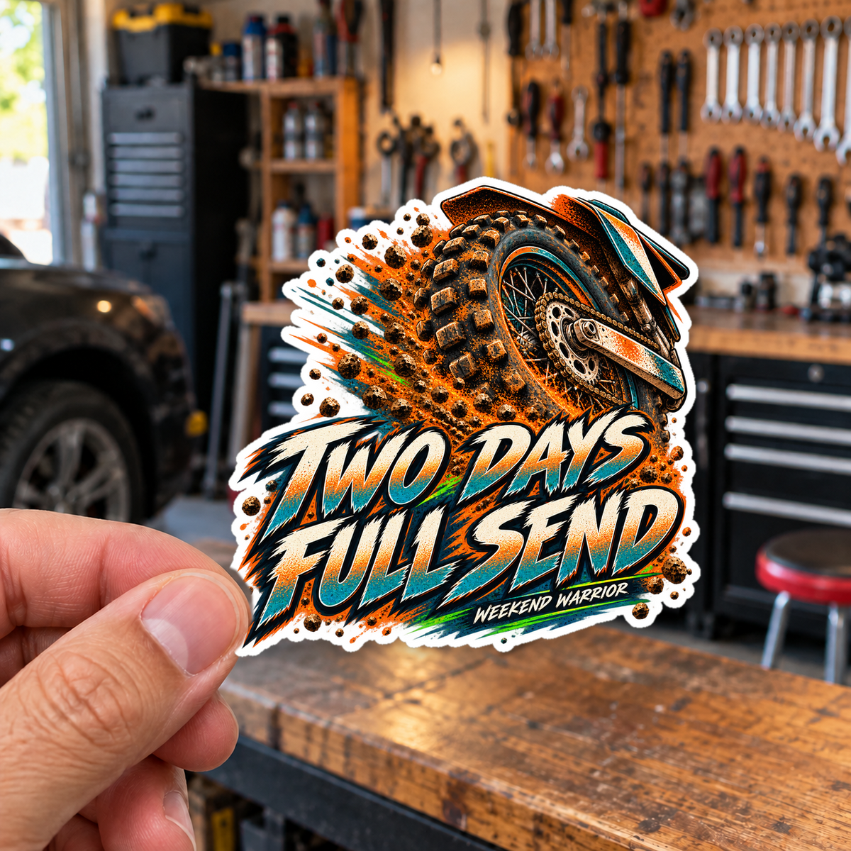 Weekend Warrior Die-Cut Sticker 2 with Garage Life artwork by Print Gear