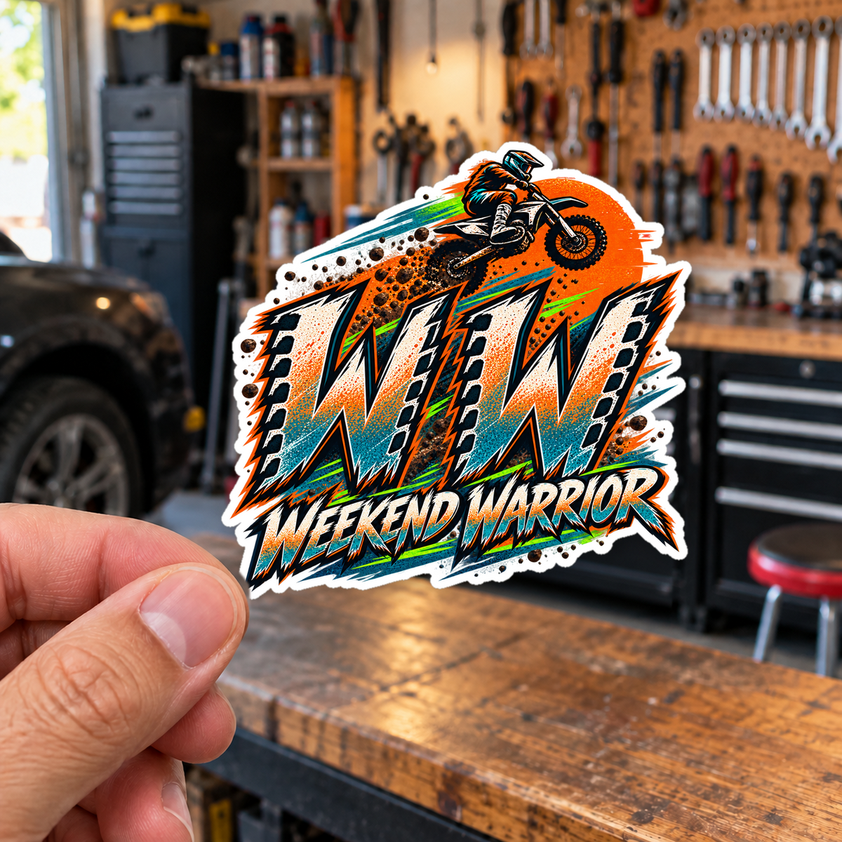 Weekend Warrior Die-Cut Sticker 3 with Garage Life artwork by Print Gear