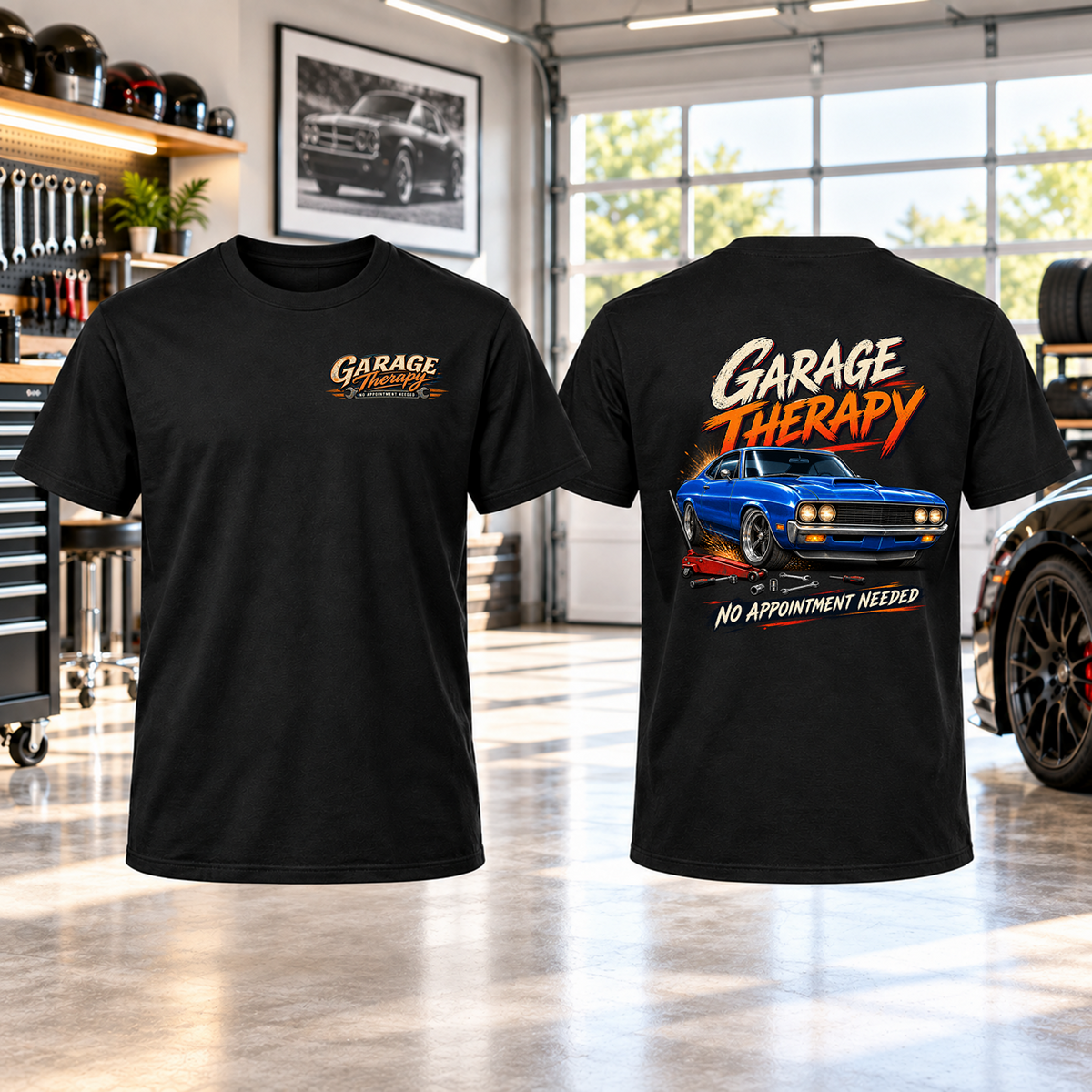 Garage Therapy T-shirt with Garage Life artwork by Print Gear