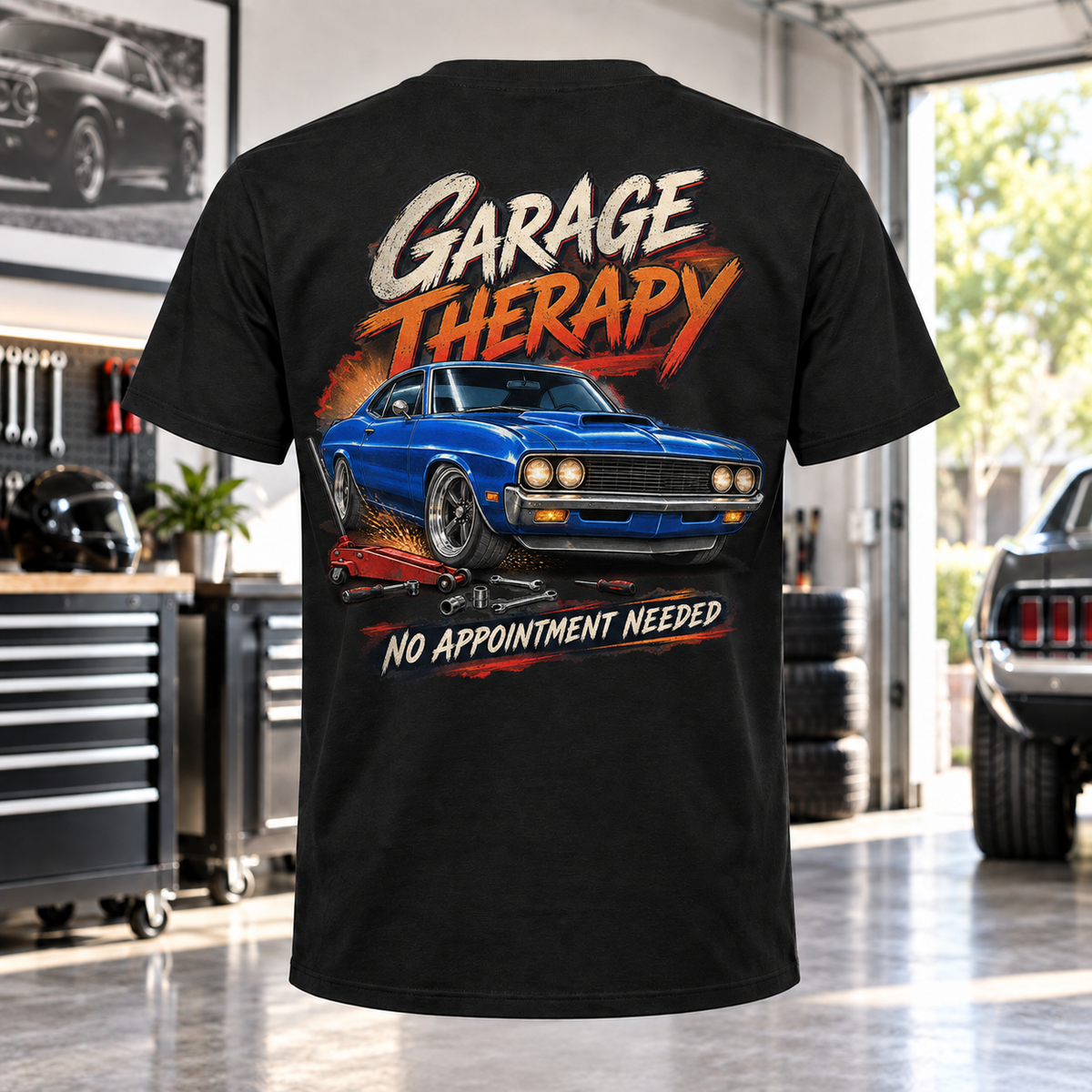 Garage Therapy T-shirt with Garage Life artwork by Print Gear