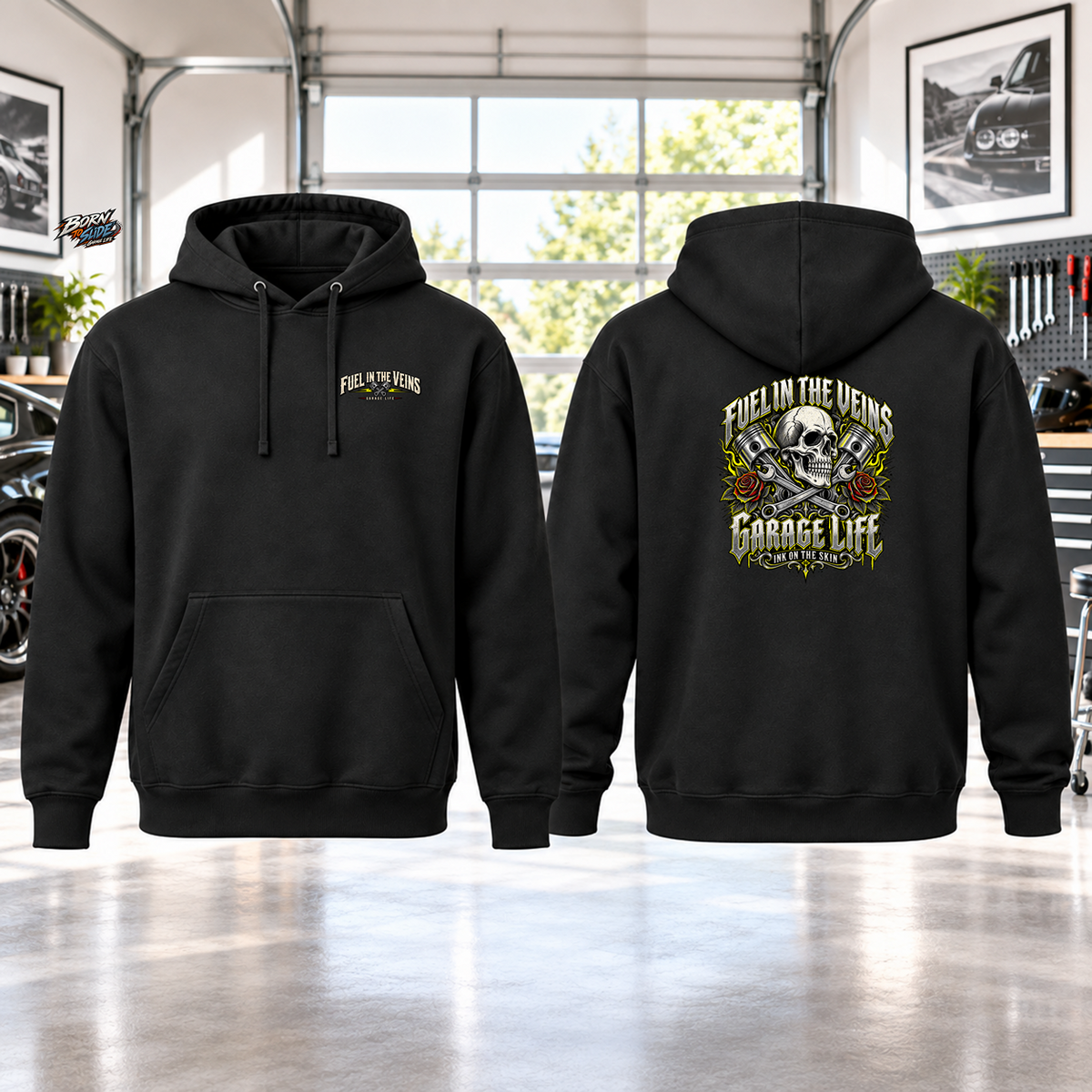 Fuel & Faith Hoodie with Garage Life artwork by Print Gear