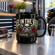 Fuel & Faith Black Mug 15oz with Garage Life artwork by Print Gear
