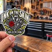 Fuel In The Veins Die-Cut Sticker 2 with Garage Life artwork by Print Gear