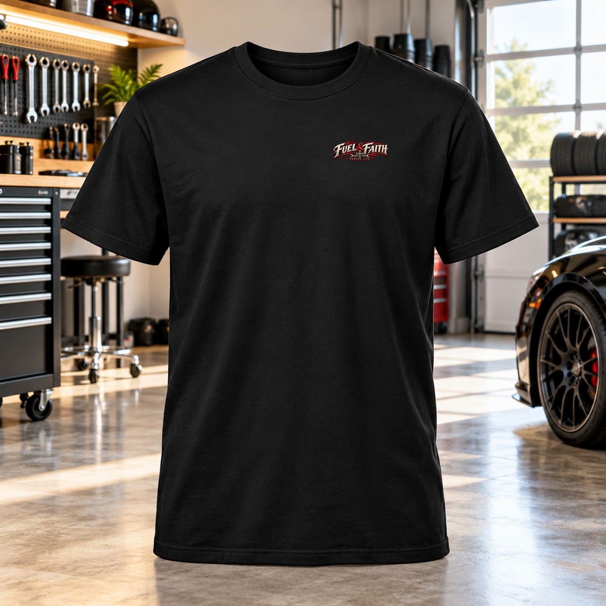 Fuel & Faith T-Shirt with Garage Life artwork by Print Gear