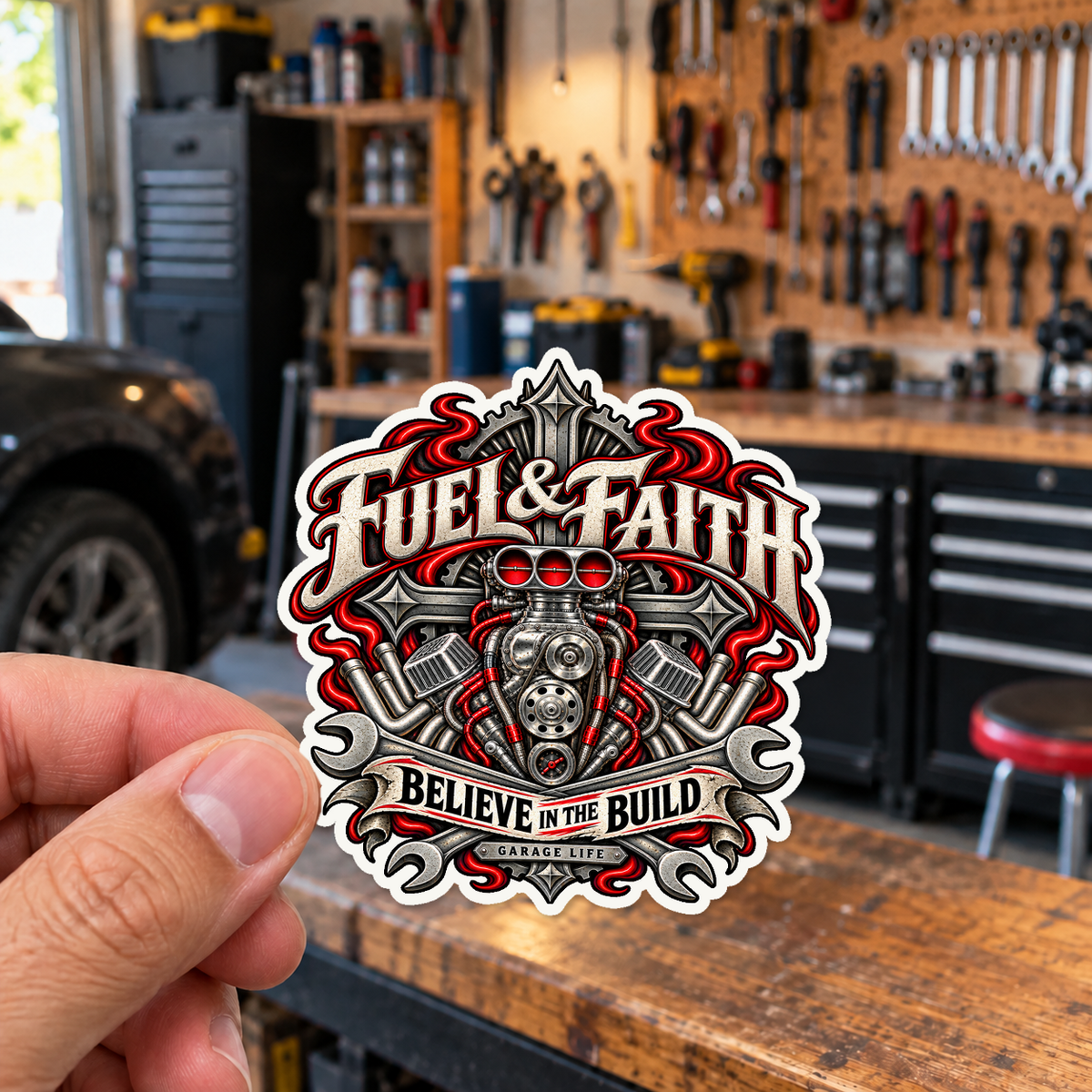Fuel & Faith Die-Cut Sticker 1 with Garage Life artwork by Print Gear
