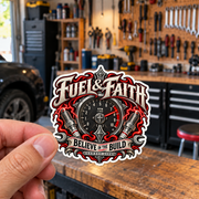 Fuel & Faith Die-Cut Sticker 3 with Garage Life artwork by Print Gear