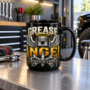 Grease Angel Black Mug 15oz with Garage Life artwork by Print Gear