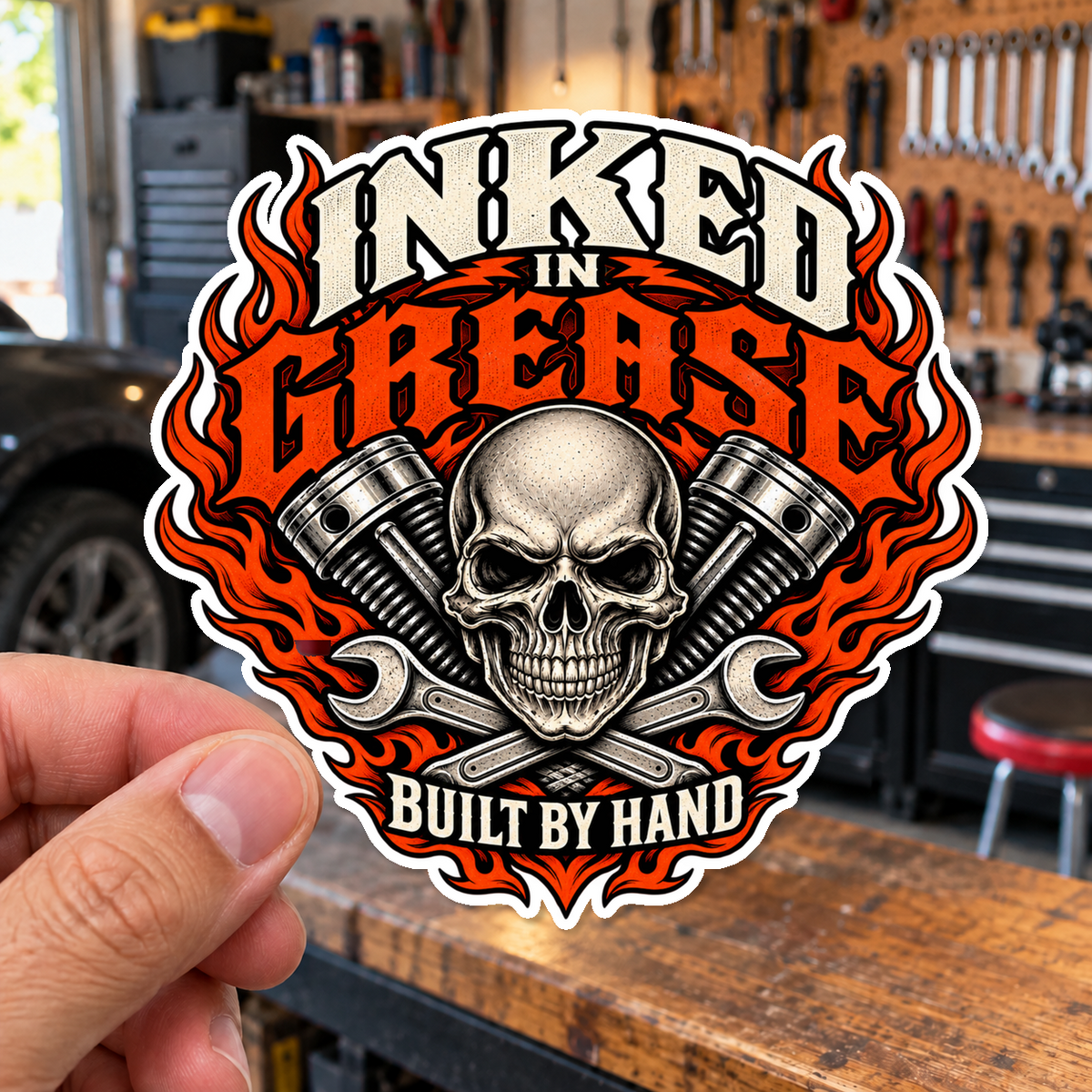 Inked In Grease Die-Cut Sticker 1 with Garage Life artwork by Print Gear