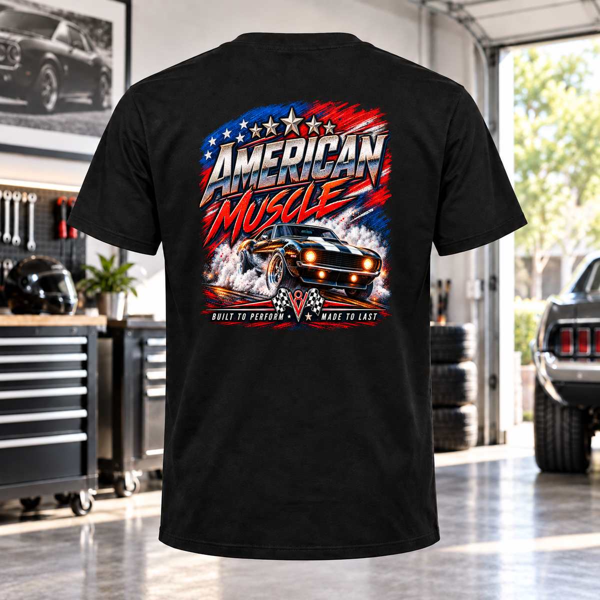American Muscle T-Shirt with Garage Life artwork by Print Gear