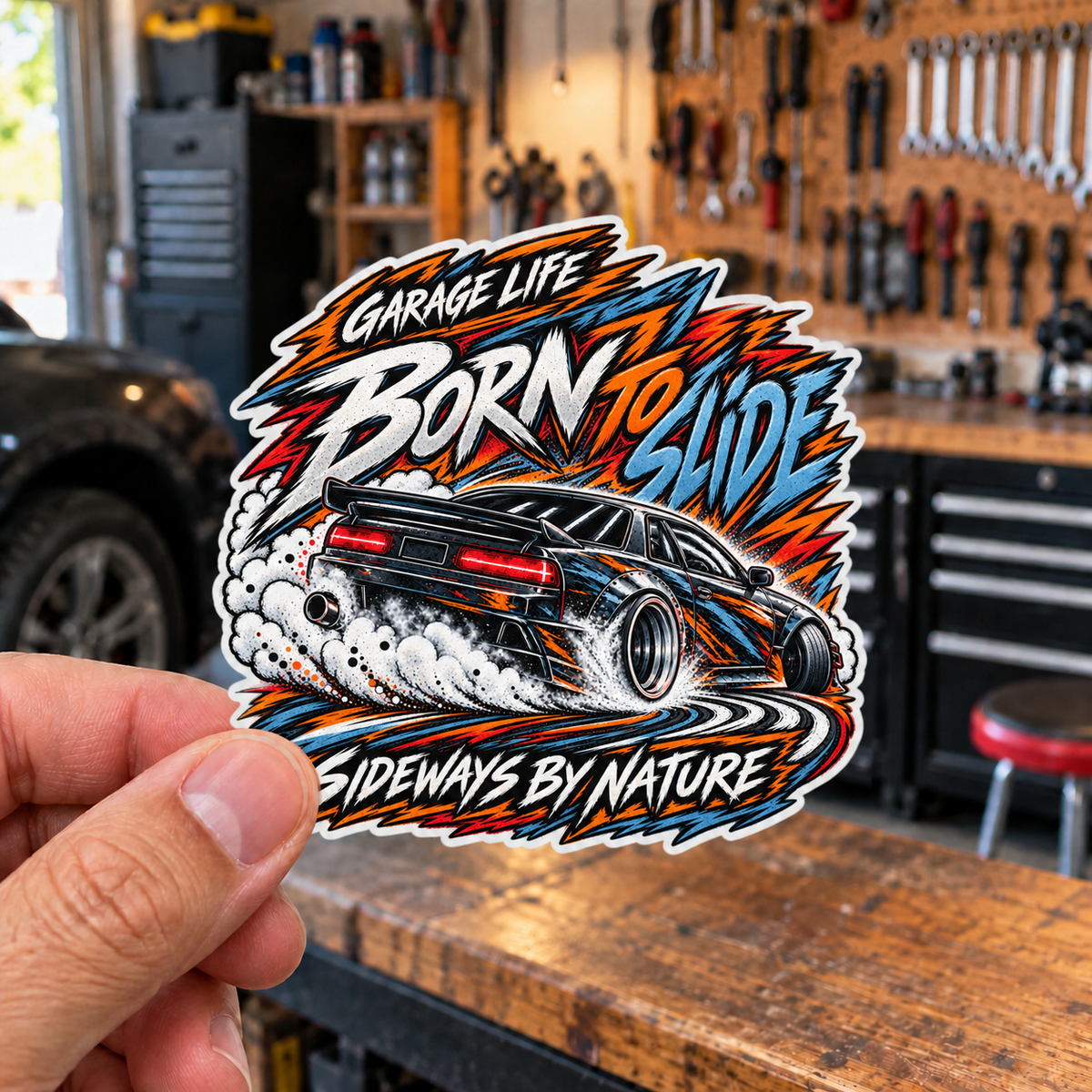 Born To Slide Die-Cut Sticker 1 with Garage Life artwork by Print Gear