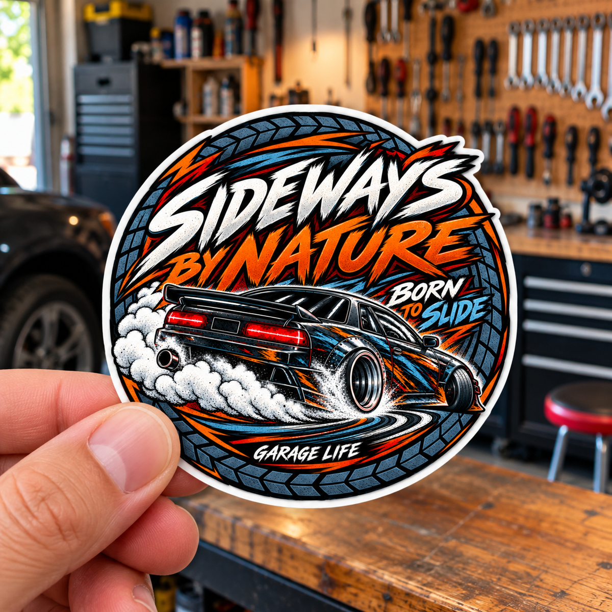 Born To Slide Die-Cut Sticker 2 with Garage Life artwork by Print Gear