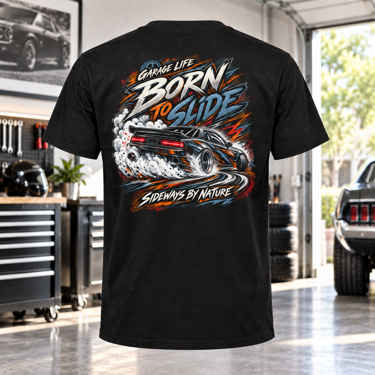 Born To Slide T-Shirt with Garage Life artwork by Print Gear
