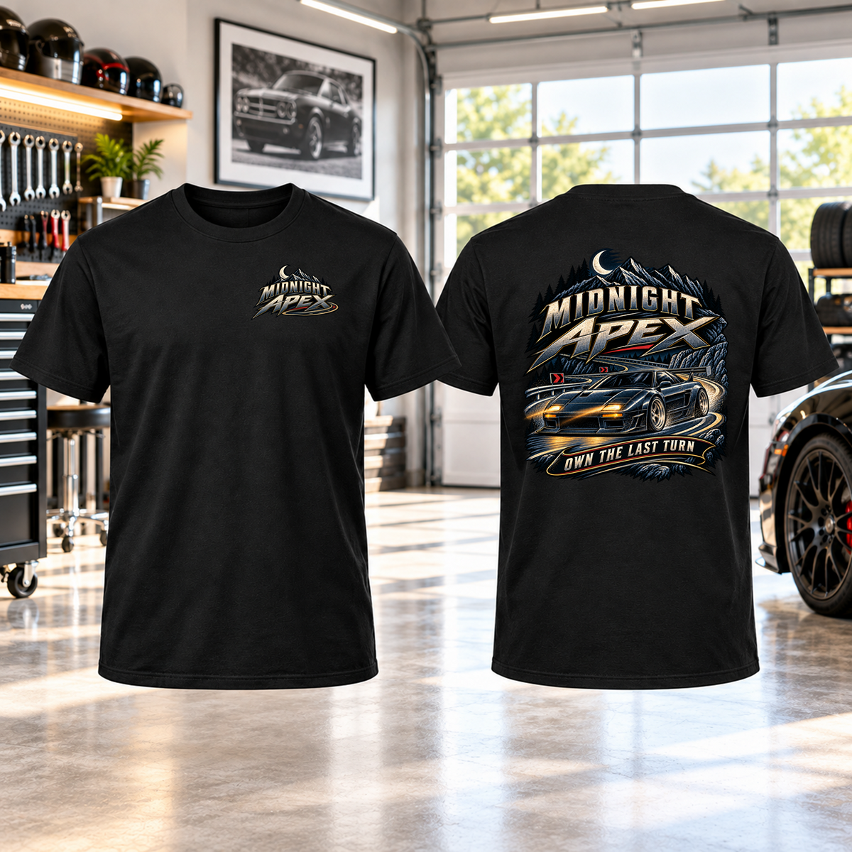 Midnight Apex T-Shirt with Garage Life artwork by Print Gear