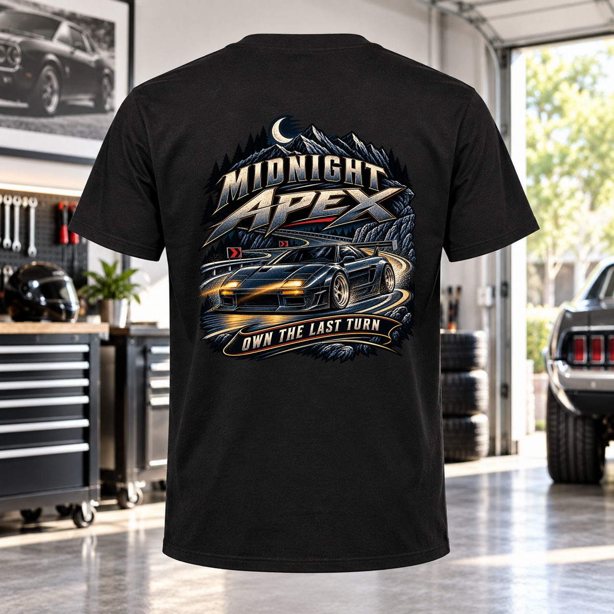Midnight Apex T-Shirt with Garage Life artwork by Print Gear
