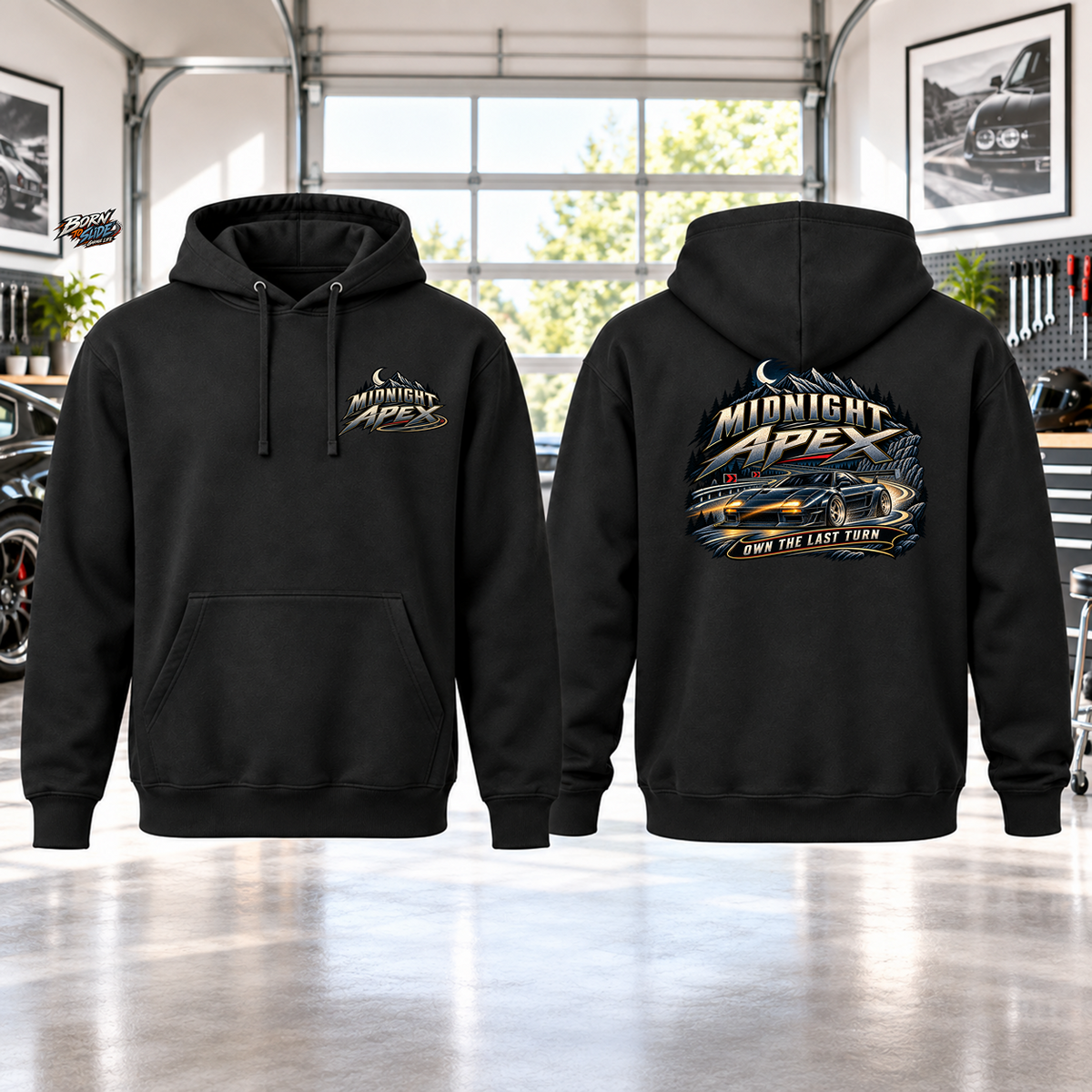 Midnight Apex Hoodie with Garage Life artwork by Print Gear