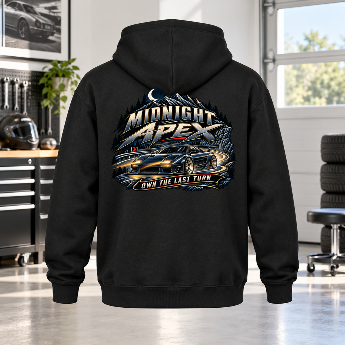 Midnight Apex Hoodie with Garage Life artwork by Print Gear