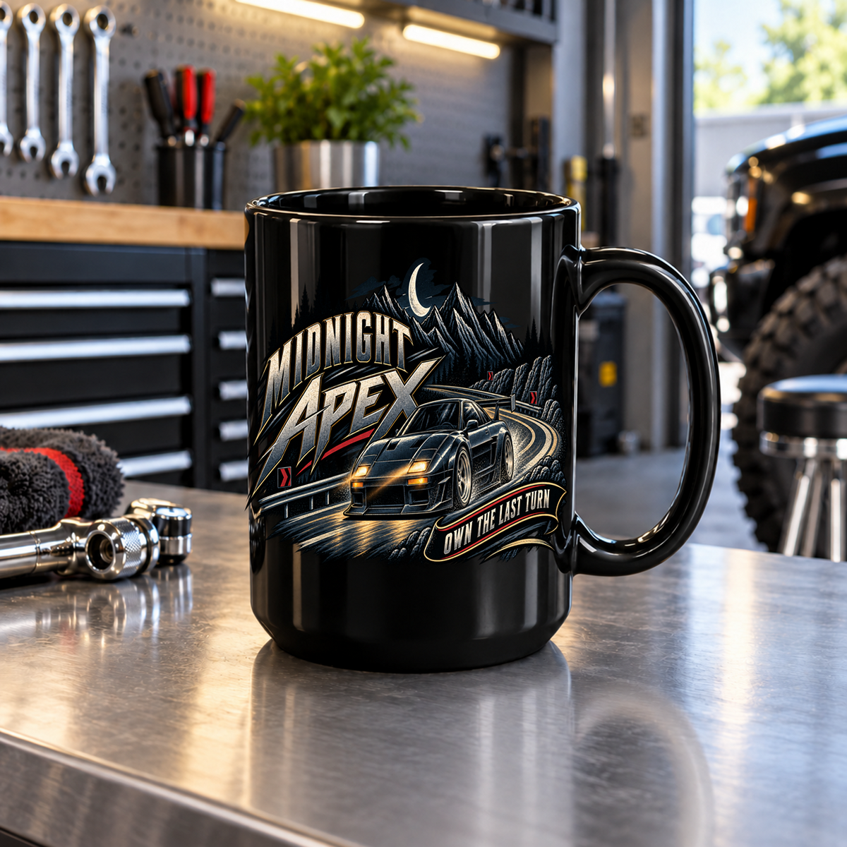 Midnight Apex Black Mug 15oz with Garage Life artwork by Print Gear