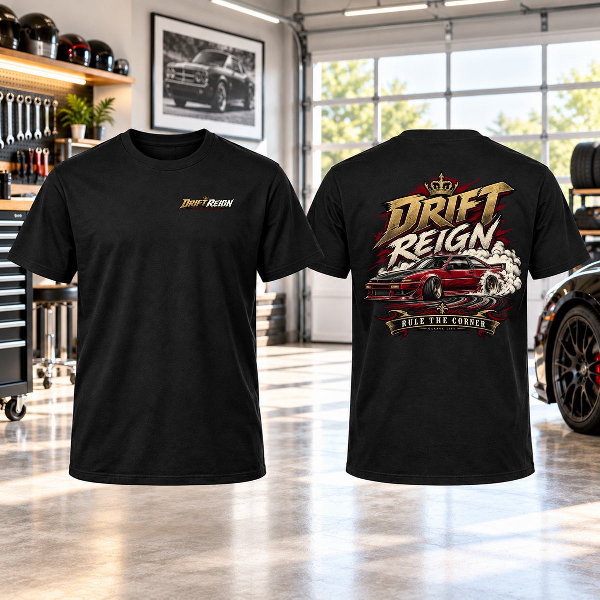 Drift Reign T-Shirt with Garage Life artwork by Print Gear