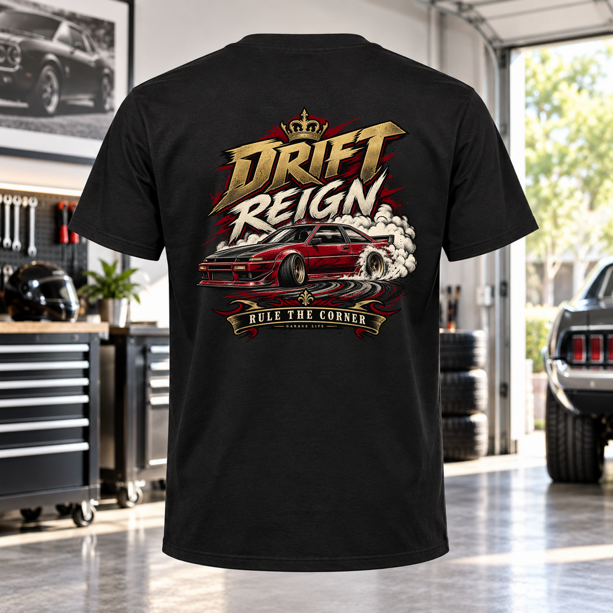 Drift Reign T-Shirt with Garage Life artwork by Print Gear