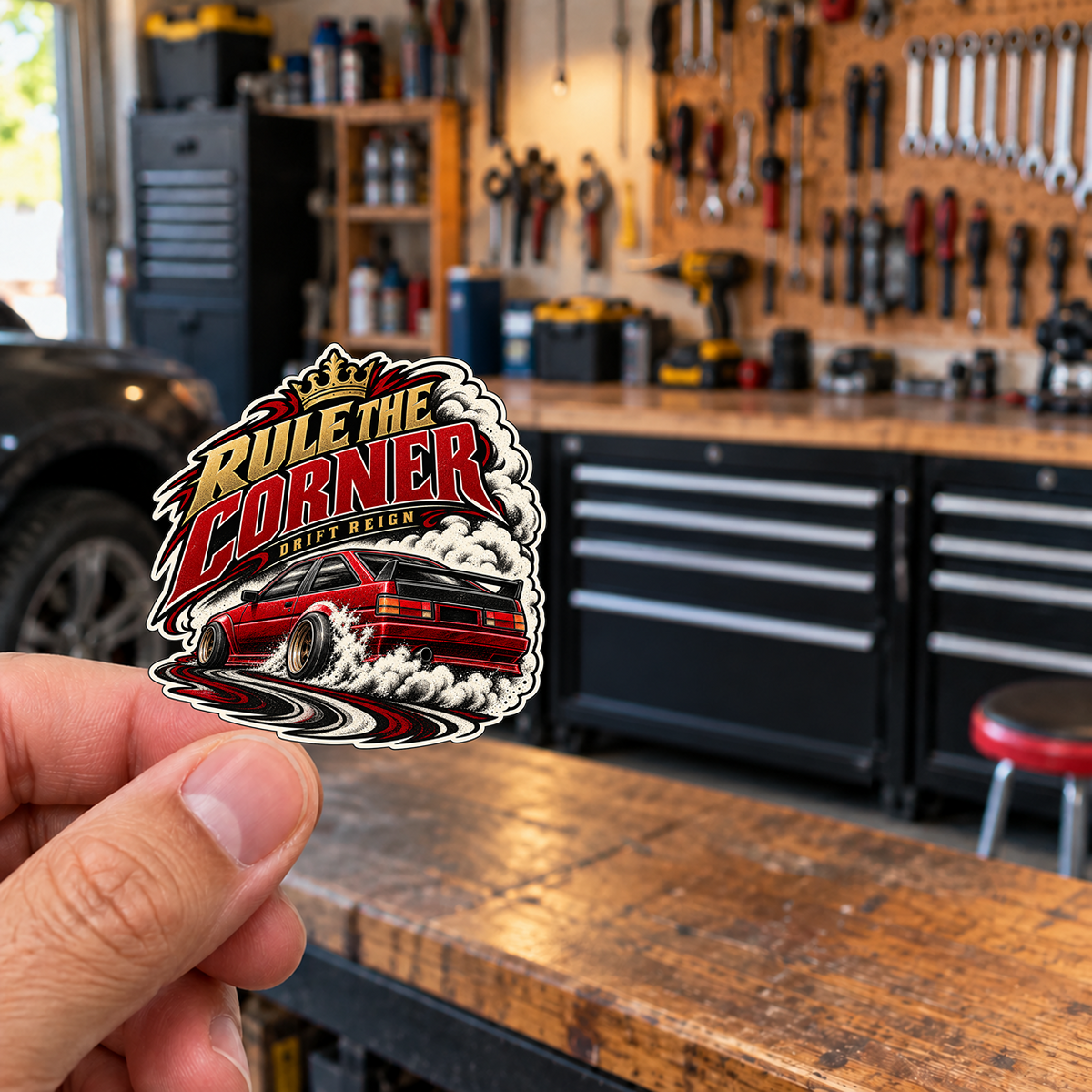 Drift Reign Die-Cut Sticker 2 with Garage Life artwork by Print Gear