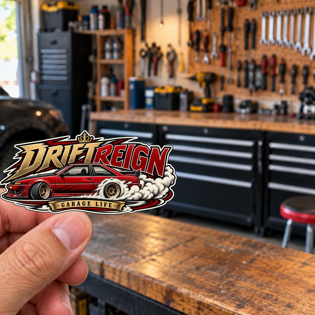 Drift Reign Die-Cut Sticker 1 with Garage Life artwork by Print Gear
