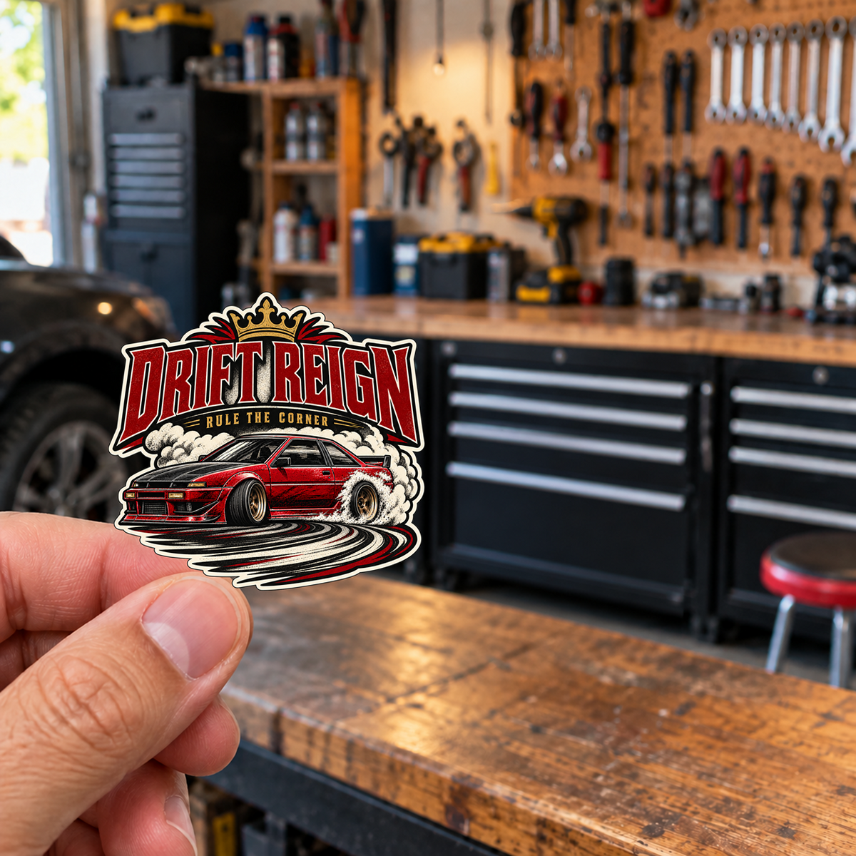 Drift Reign Die-Cut Sticker 3 with Garage Life artwork by Print Gear