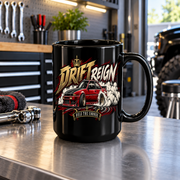 Drift Reign Black Mug 15oz with Garage Life artwork by Print Gear