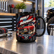 Built Not Bought Black Mug 15oz with Garage Life artwork by Print Gear