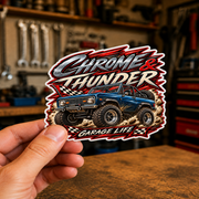 Chrome And Thunder Die-Cut Sticker 1 with Garage Life artwork by Print Gear