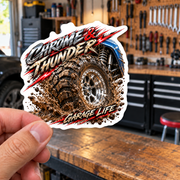 Chrome And Thunder Die-Cut Sticker 3 with Garage Life artwork by Print Gear