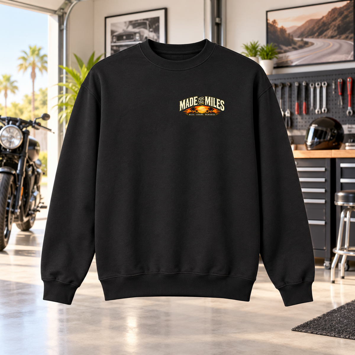 Made For The Miles Crewneck with Garage Life artwork by Print Gear