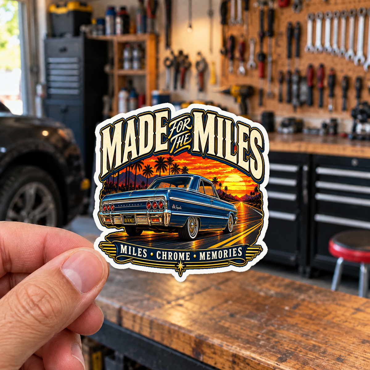 Made For The Miles Die-Cut Sticker 3 with Garage Life artwork by Print Gear