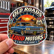 Old Roads Loud Motors Die-Cut Sticker 2 with Garage Life artwork by Print Gear