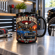 Sunday Steel Black Mug 15oz with Garage Life artwork by Print Gear