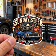 Sunday Steel Die-Cut Sticker 3 with Garage Life artwork by Print Gear
