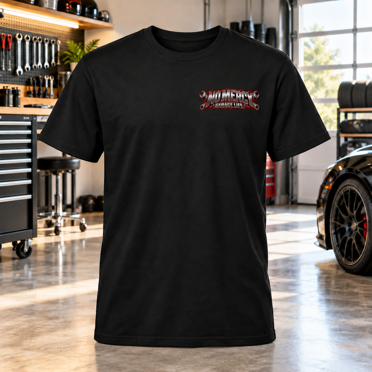 No Mercy Garage T-Shirt with Garage Life artwork by Print Gear