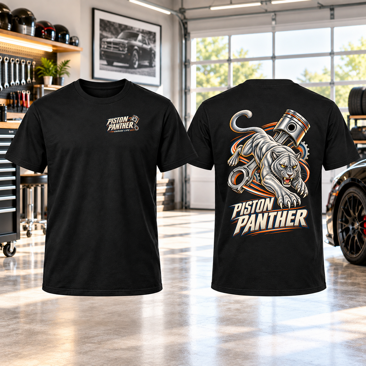 Piston Panther T-Shirt with Garage Life artwork by Print Gear