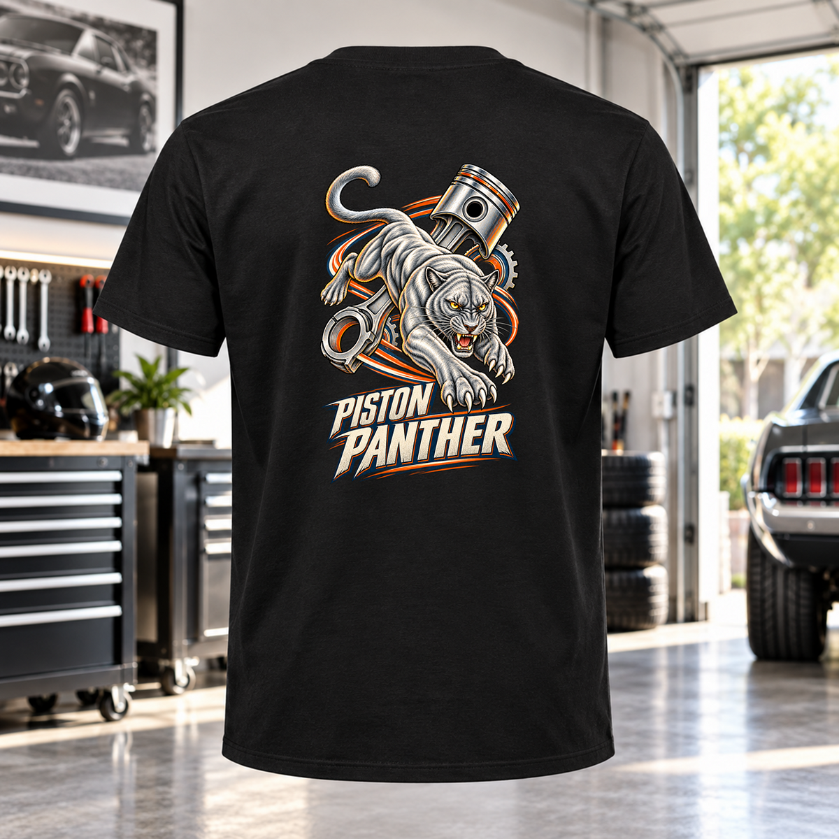 Piston Panther T-Shirt with Garage Life artwork by Print Gear