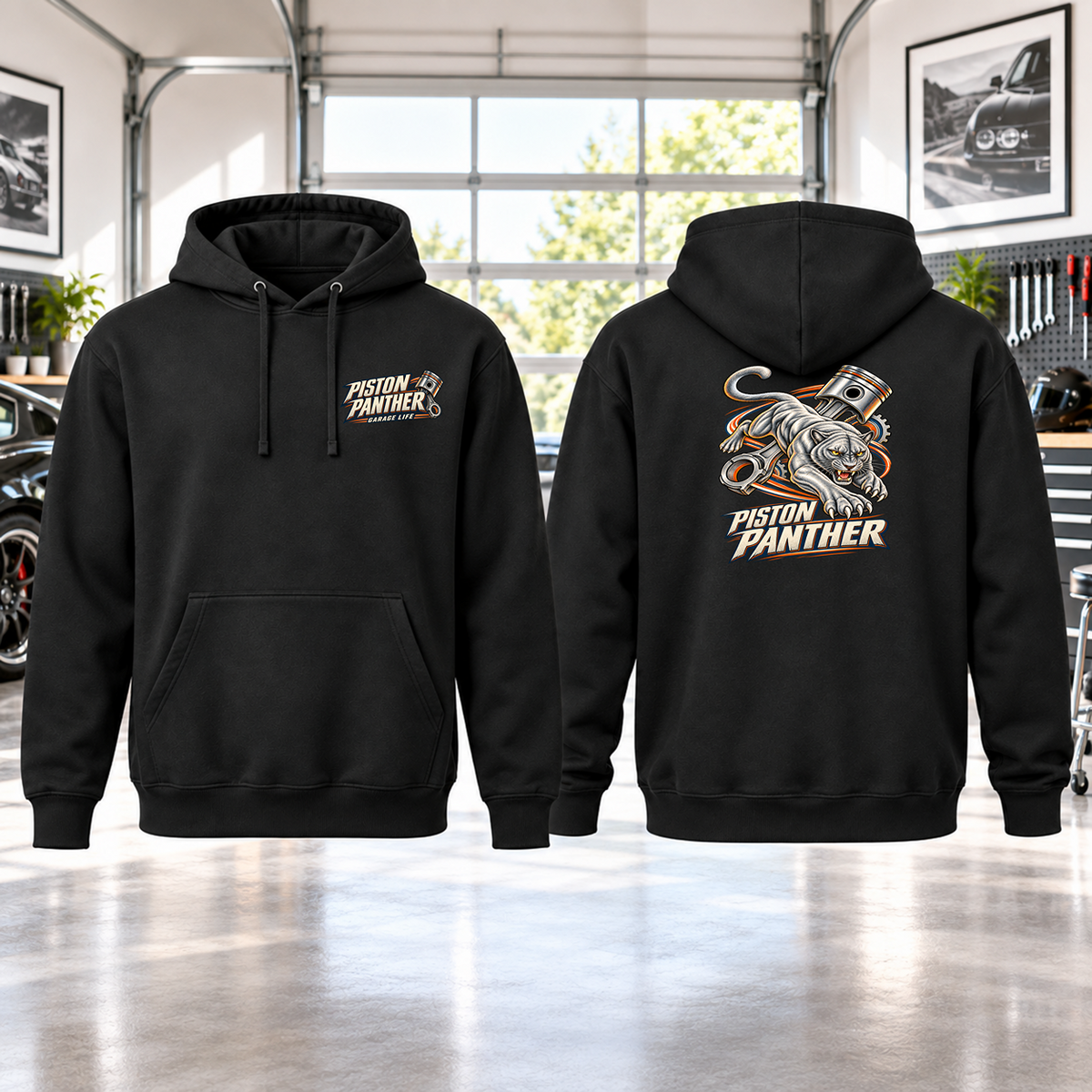 Piston Panther Hoodie with Garage Life artwork by Print Gear