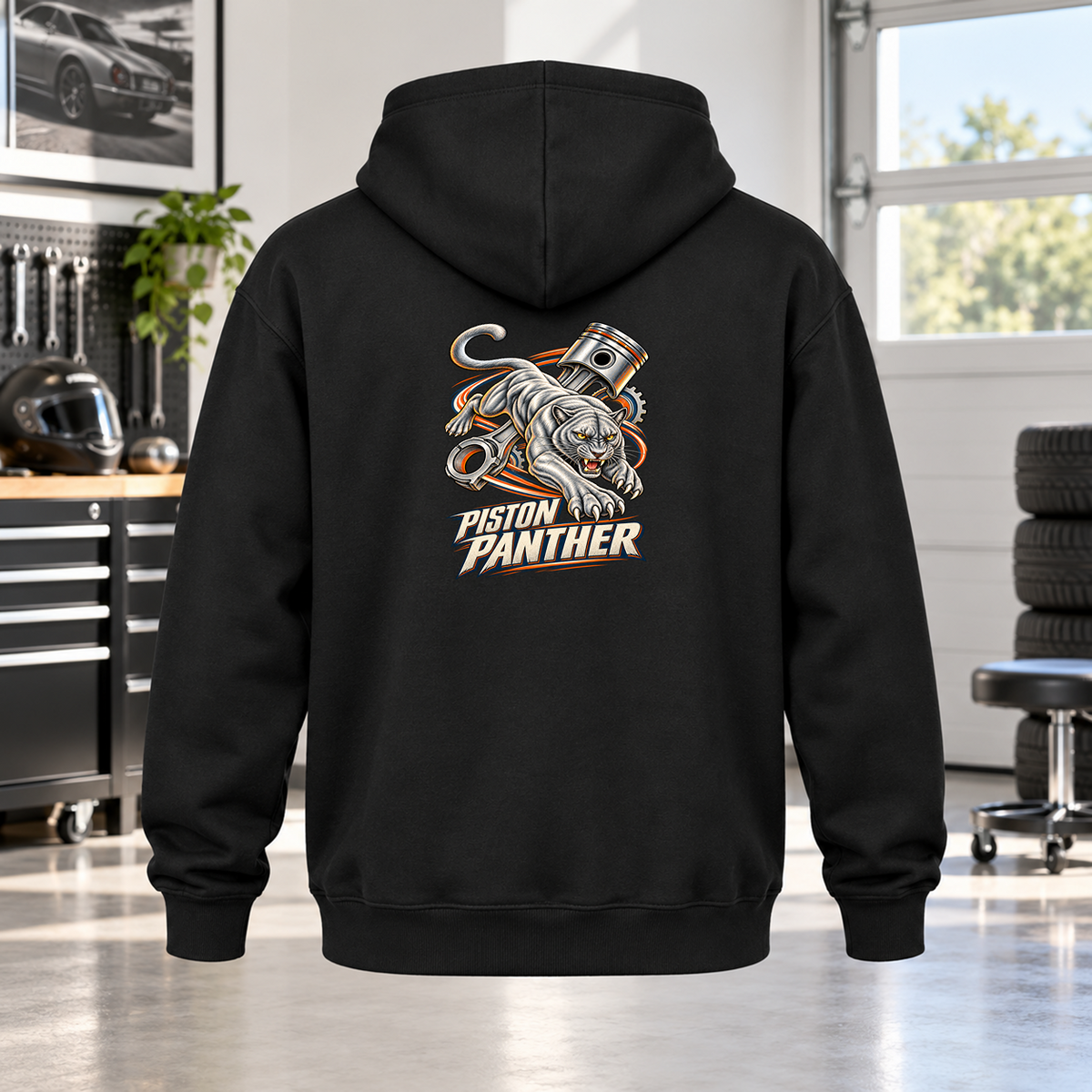 Piston Panther Hoodie with Garage Life artwork by Print Gear