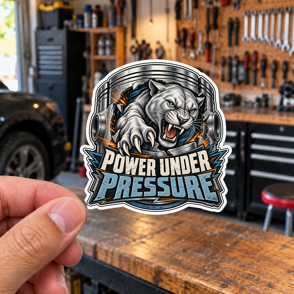Piston Panther Die-Cut Sticker 1 with Garage Life artwork by Print Gear