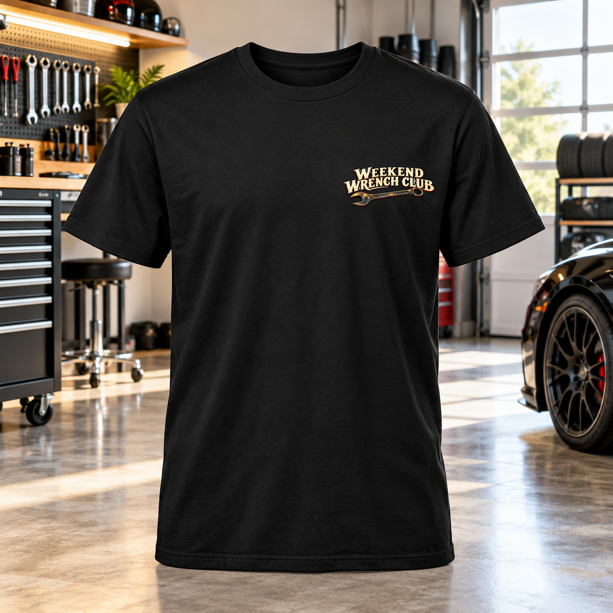 Weekend Wrench Club T-Shirt with Garage Life artwork by Print Gear