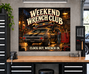 Weekend Wrench Club Garage Banner with Garage Life artwork by Print Gear