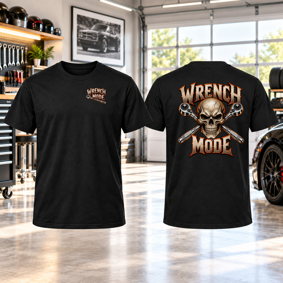 Wrench Mode T-Shirt with Garage Life artwork by Print Gear