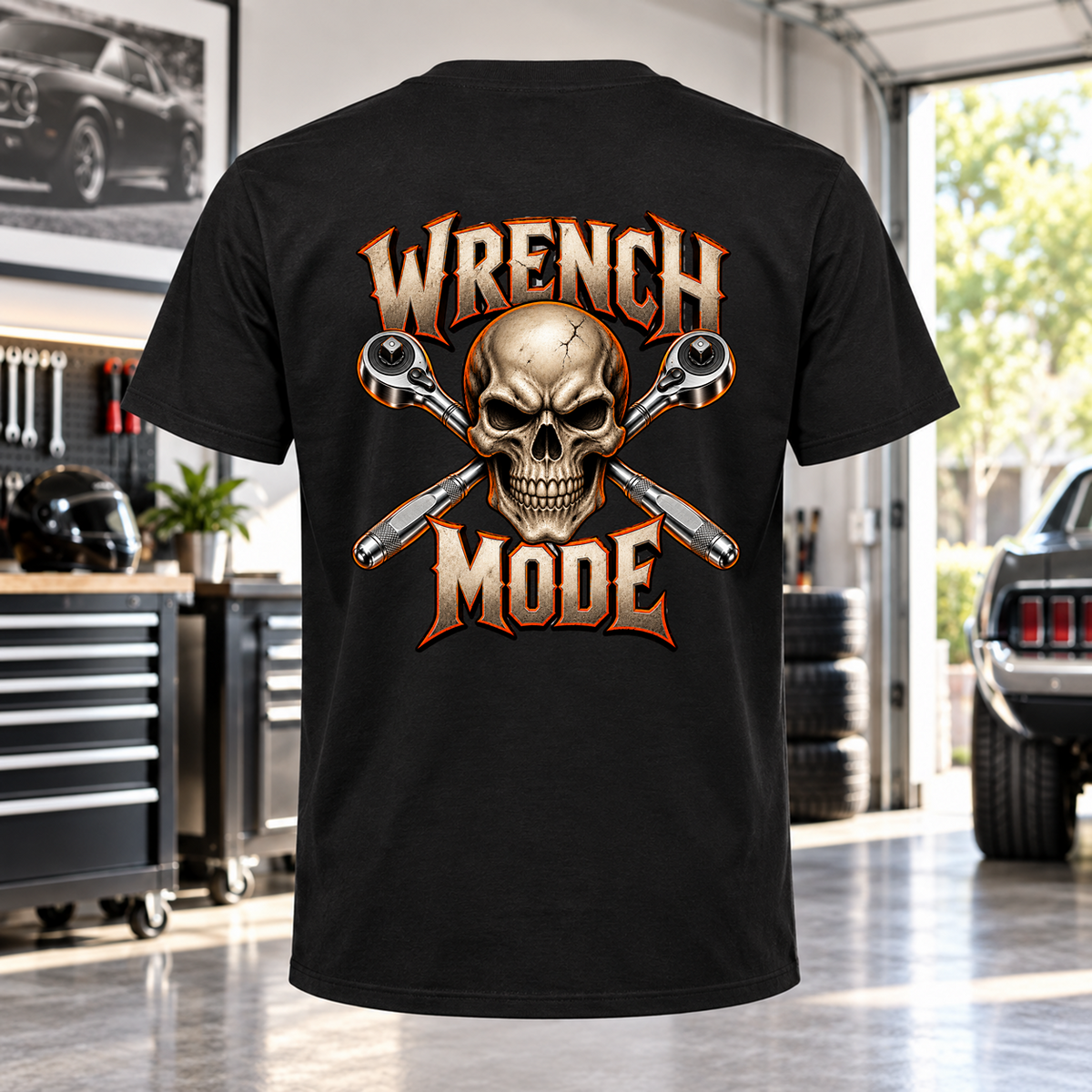 Wrench Mode T-Shirt with Garage Life artwork by Print Gear