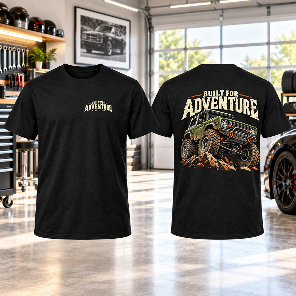 Built For Adventure T-Shirt with Garage Life artwork by Print Gear