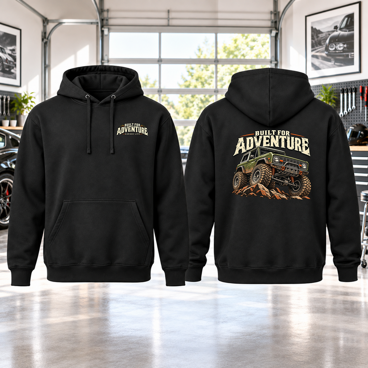 Built For Adventure Hoodie with Garage Life artwork by Print Gear
